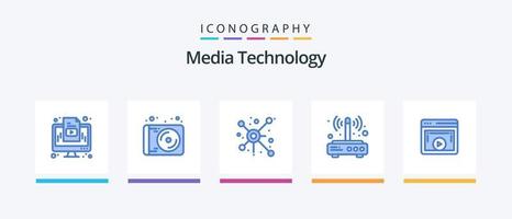 Media Technology Blue 5 Icon Pack Including page. connection. distribute. wifi. modem. Creative Icons Design vector