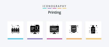 Printing Glyph 5 Icon Pack Including art. billboard. font. ad. print. Creative Icons Design vector