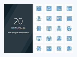 20 icono de color azul de diseño y desarrollo web para presentación vector