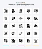 creative gdpr 25 glyph solid black icon pack como seguridad... seguridad. protección general de datos. forma vector