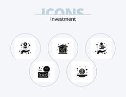 Investment Glyph Icon Pack 5 Icon Design. coins money. investment. investment. property. house vector