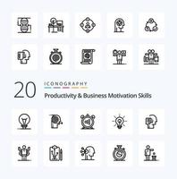 20 Productivity And Business Motivation Skills Line icon Pack like insight glow focusing bulb off vector