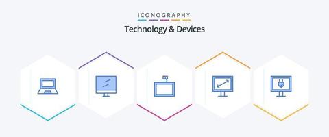 paquete de 25 iconos azules de dispositivos que incluye . Internet. montar. entretenimiento. mostrar vector