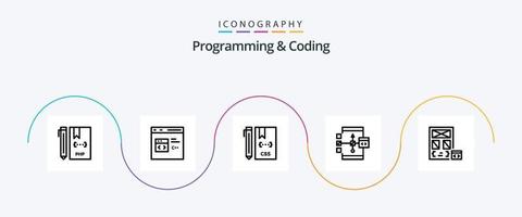 Programming And Coding Line 5 Icon Pack Including develop. app. develop. development. css vector