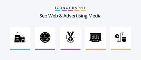 Seo Web And Advertising Media Glyph 5 Icon Pack Including monitoring. graph. laptop. winner. Creative Icons Design vector