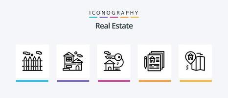 paquete de iconos de la línea 5 de bienes raíces que incluye el documento. hogar. hogar. real. apretón de manos. diseño de iconos creativos vector