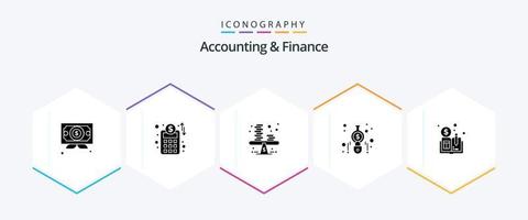 Accounting And Finance 25 Glyph icon pack including distributed. finance. business. calculator. accounting vector