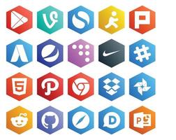 Paquete de 20 íconos de redes sociales que incluye reddit dropbox coderwall chrome html vector