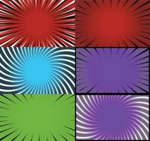 Comic book colorful frames background with halftone rays radial and dotted effects pop art style vector