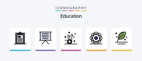 la línea de educación llenó el paquete de 5 íconos que incluye la presentación. cuadro. nota. diploma. certificado. diseño de iconos creativos vector