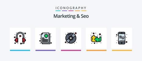 La línea de marketing y seo llenó el paquete de 5 iconos, incluido el calendario. SEO SEO cronograma. publicidad. diseño de iconos creativos vector