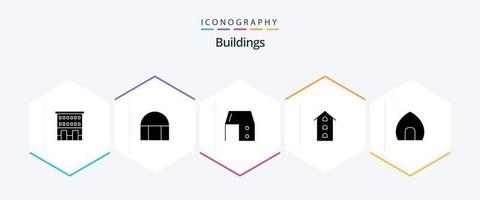 Buildings 25 Glyph icon pack including shops. house. mosque. buildings. office desk vector