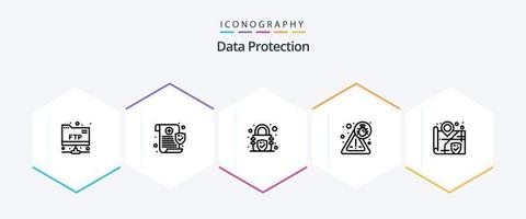 Data Protection 25 Line icon pack including . surveillance. lock. security. virus vector