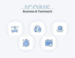 negocio y trabajo en equipo blue icon pack 5 diseño de iconos. cinta. insignia. dinero en efectivo. trabajar. eficacia vector