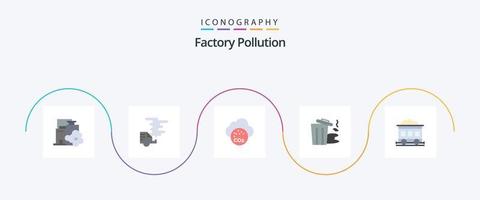 Factory Pollution Flat 5 Icon Pack Including train. trash. pollution. pollution. environment vector