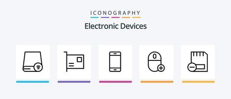 paquete de iconos de línea 5 de dispositivos que incluye conectado. tarjeta. hardware. hardware. conducir. diseño de iconos creativos vector