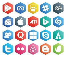 paquete de 20 íconos de redes sociales que incluye microsoft quora travel viddler bing vector
