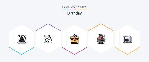 paquete de iconos de línea de llenado de cumpleaños 25 que incluye fiesta. dulce. cumpleaños. fiesta. postre vector