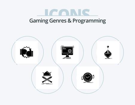 Géneros de juegos y diseño de iconos del paquete de iconos de glifos de programación 5. función. dominio. encimera. guantes. competencia vector