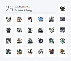 paquete de iconos rellenos de 25 líneas de energía sostenible que incluye hoja. energía alternativa. dirección. nube. energía vector