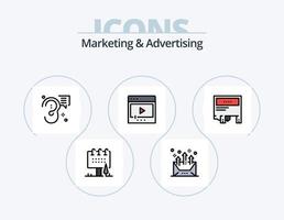 línea de marketing y publicidad llena de icono paquete 5 diseño de icono. marketing. flecha. póster. logro. expandir vector