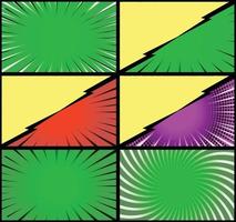 Comic book colorful frames background with halftone rays radial and dotted effects pop art style vector