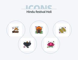 Holi Line Filled Icon Pack 5 Icon Design. lotus. flame. food. fire. wheat vector