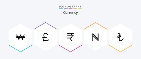 paquete de iconos de 25 líneas completas de moneda que incluye . . finanzas. intentar. turco vector