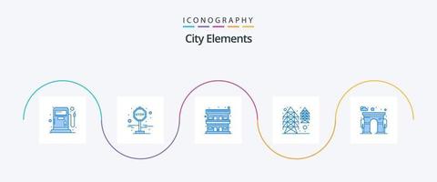 paquete de iconos azul 5 de elementos de la ciudad que incluye la puerta. ciudad. motel. arquitectura. torre vector