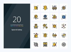 20 Space And Galaxy line Filled icon for presentation vector