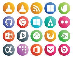 Paquete de 20 íconos de redes sociales que incluye navegador de red de aplicaciones windows firefox brightkite vector