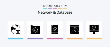 Network And Database Glyph 5 Icon Pack Including page. app. document. upload. smartphone. Creative Icons Design vector