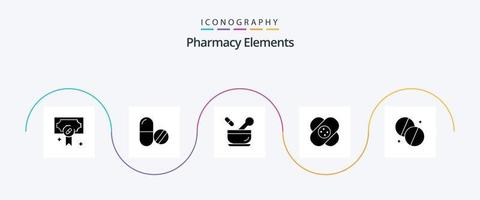 paquete de iconos de glifo 5 de elementos de farmacia que incluye hospital. pastillas sopa. médico vector