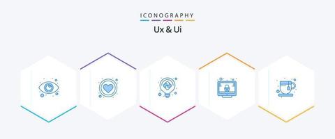 Ux And Ui 25 Blue icon pack including refreshment. security. idea. screen. lock vector