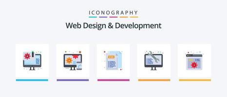 Web Design And Development Flat 5 Icon Pack Including api. web development. code. web. coding. Creative Icons Design vector