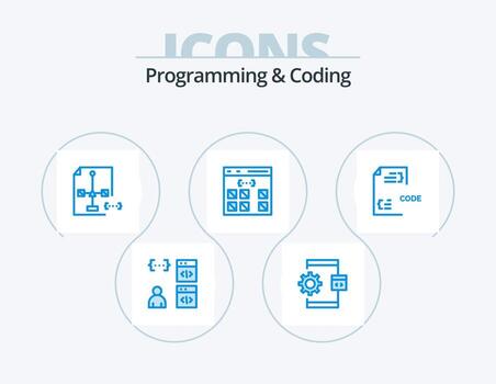 Programming And Coding Blue Icon Pack 5 Icon Design. develop. app. development. file. development vector
