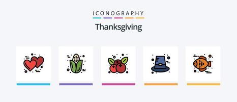 la línea de acción de gracias llenó el paquete de 5 íconos, incluido el agradecimiento. nota. otoño. acción de gracias. pez. diseño de iconos creativos vector