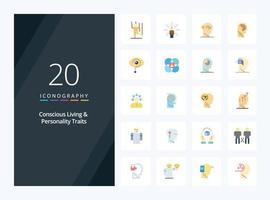 20 Concious Living And Personality Traits Flat Color icon for presentation vector