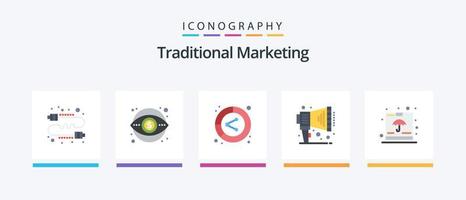 paquete de iconos de 5 planos de marketing tradicional que incluye altavoz. anunciar. dinero. compartir. datos. diseño de iconos creativos vector