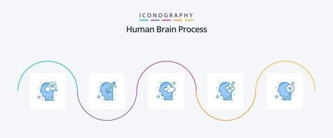 Human Brain Process Blue 5 Icon Pack Including solution. human. thinking. human. head vector