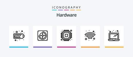 paquete de iconos de línea de hardware 5 que incluye interruptor. botón de encendido. hardware. fuerza. seguridad. diseño de iconos creativos vector