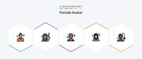 avatar femenino 25 paquete de iconos de línea completa que incluye mujer. chica. farmacia. femenino. mujer vector