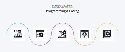 Programming And Coding Line Filled Flat 5 Icon Pack Including coding. app. development. development. coding vector