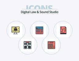 ley digital y línea de estudio de sonido llena de iconos paquete 5 diseño de iconos. casete. cosa análoga. multimedia. en línea. ley vector