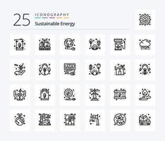 paquete de iconos de 25 líneas de energía sostenible que incluye biodiesel. energía verde. fuerza. energia limpia. fuerza vector