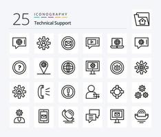 paquete de iconos de 25 líneas de soporte técnico que incluye una computadora portátil. video. charlar. vivir. mecanografía vector