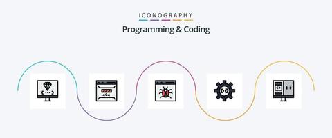 Programming And Coding Line Filled Flat 5 Icon Pack Including develop. coding. page. development. bug vector