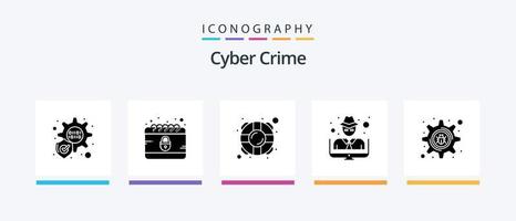 Cyber Crime Glyph 5 Icon Pack Including . hacker. saver. cyber crime. thief. Creative Icons Design vector