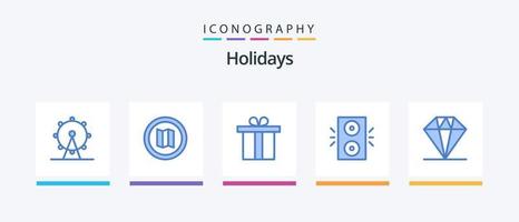 Paquete de 5 iconos de vacaciones azul que incluye. regalo. regalo. diamante. invierno. diseño de iconos creativos vector