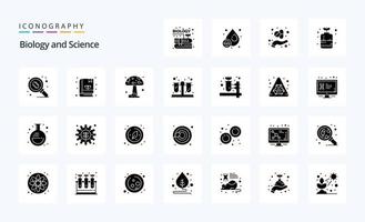 paquete de iconos de 25 glifos sólidos de biología vector